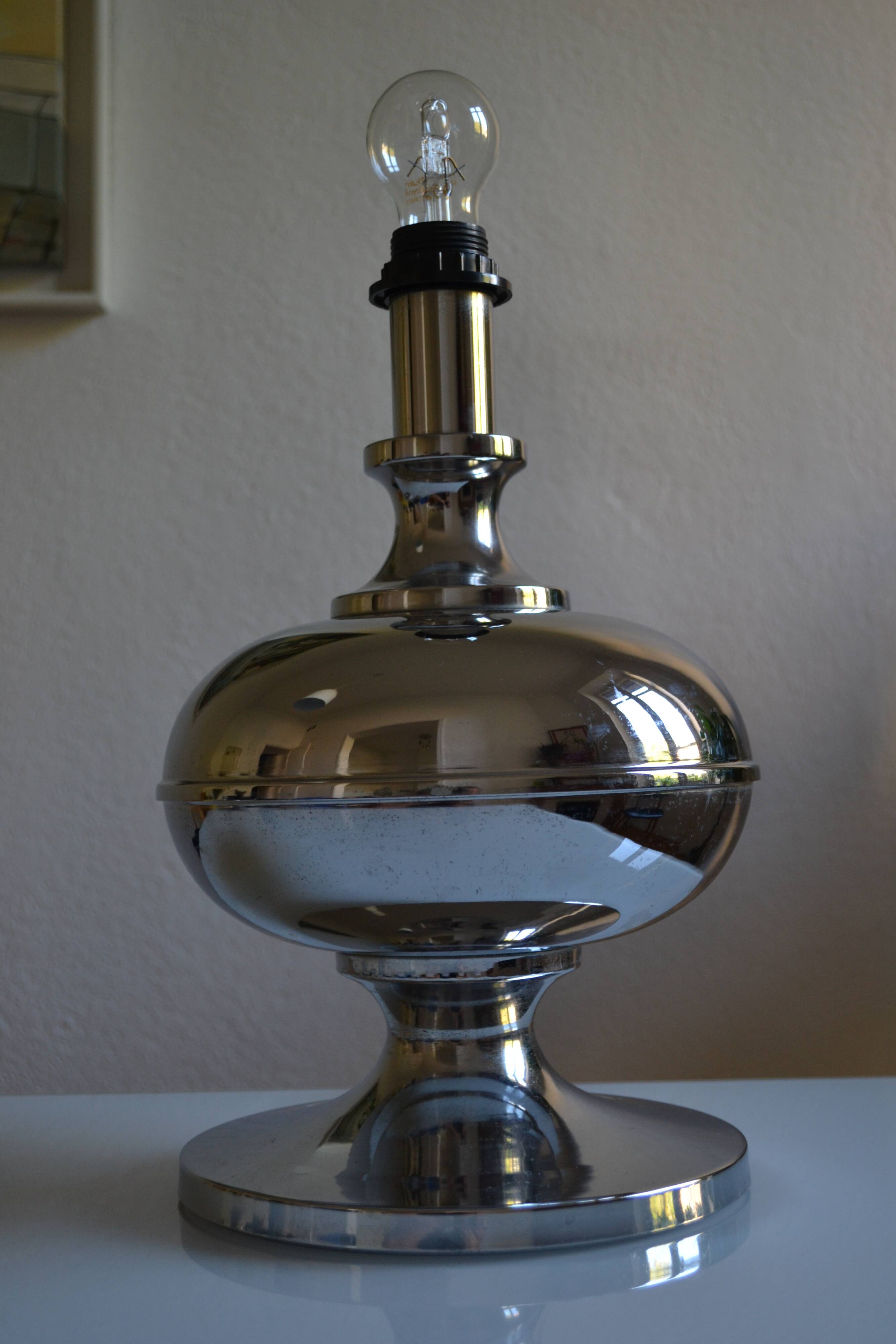 Large chrome metal lamp base 1970s vintage 70's space age