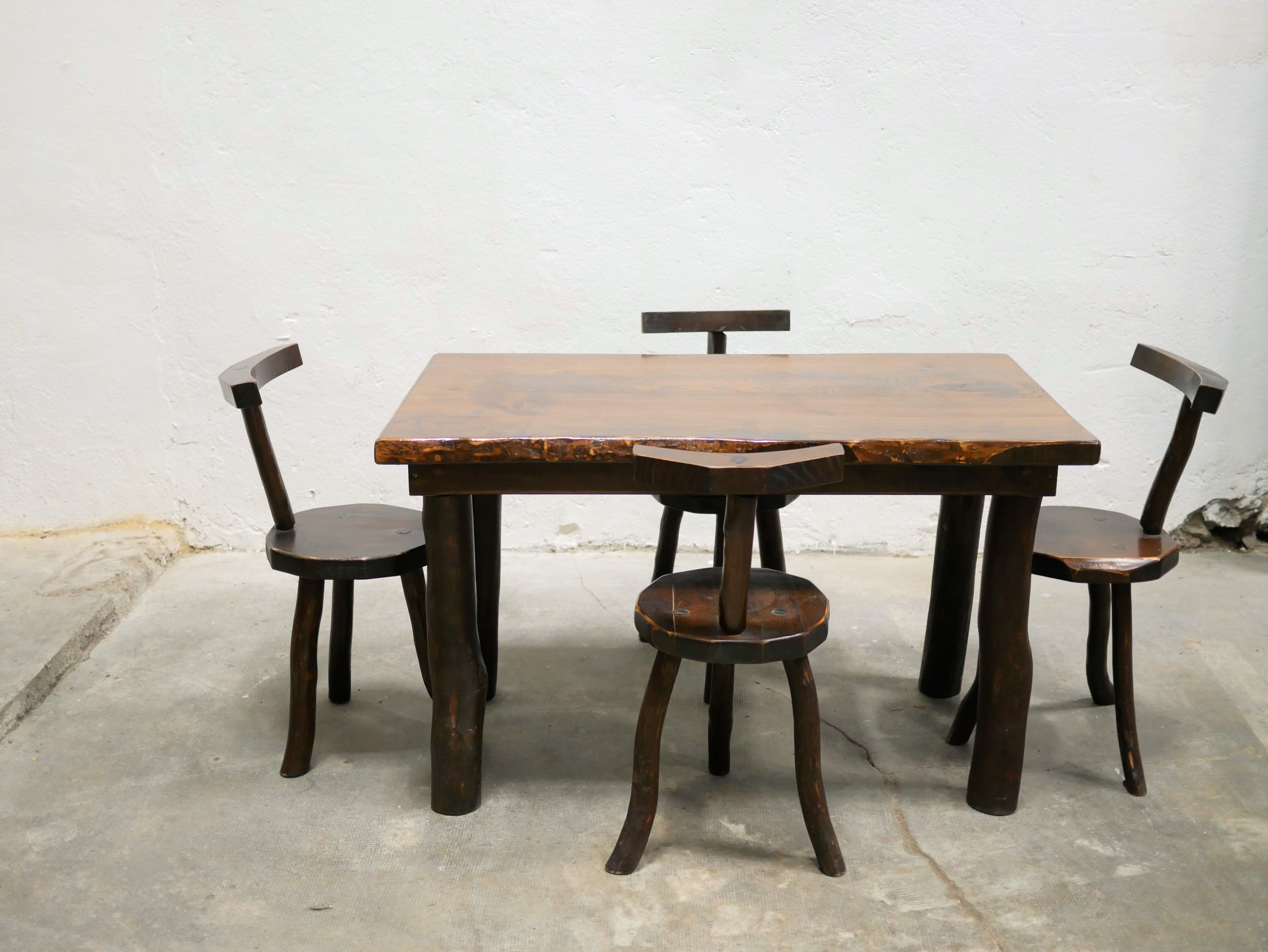 Dining table brutalist chairs in solid wood
