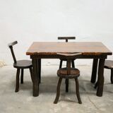 Dining table brutalist chairs in solid wood