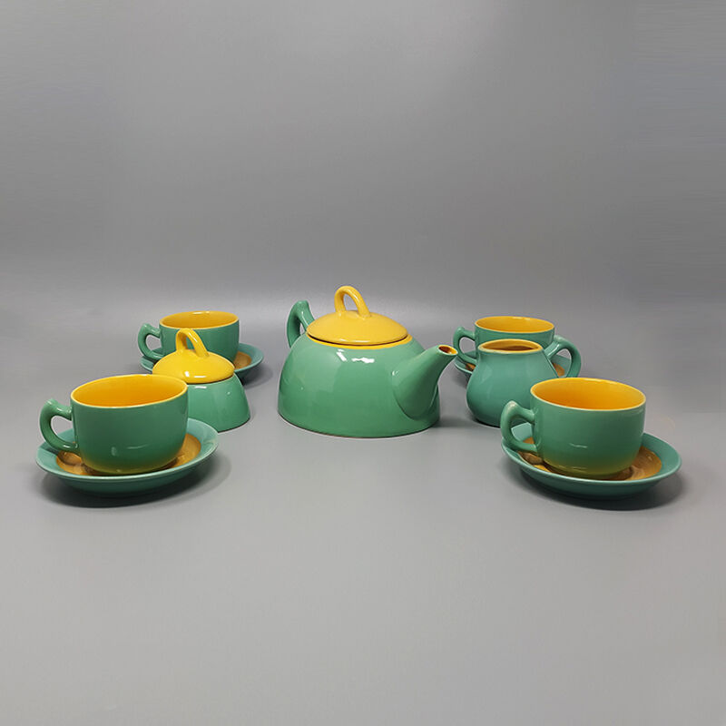 Green and yellow tea set/coffee set in ceramic by naj oleari, made in italy 1960