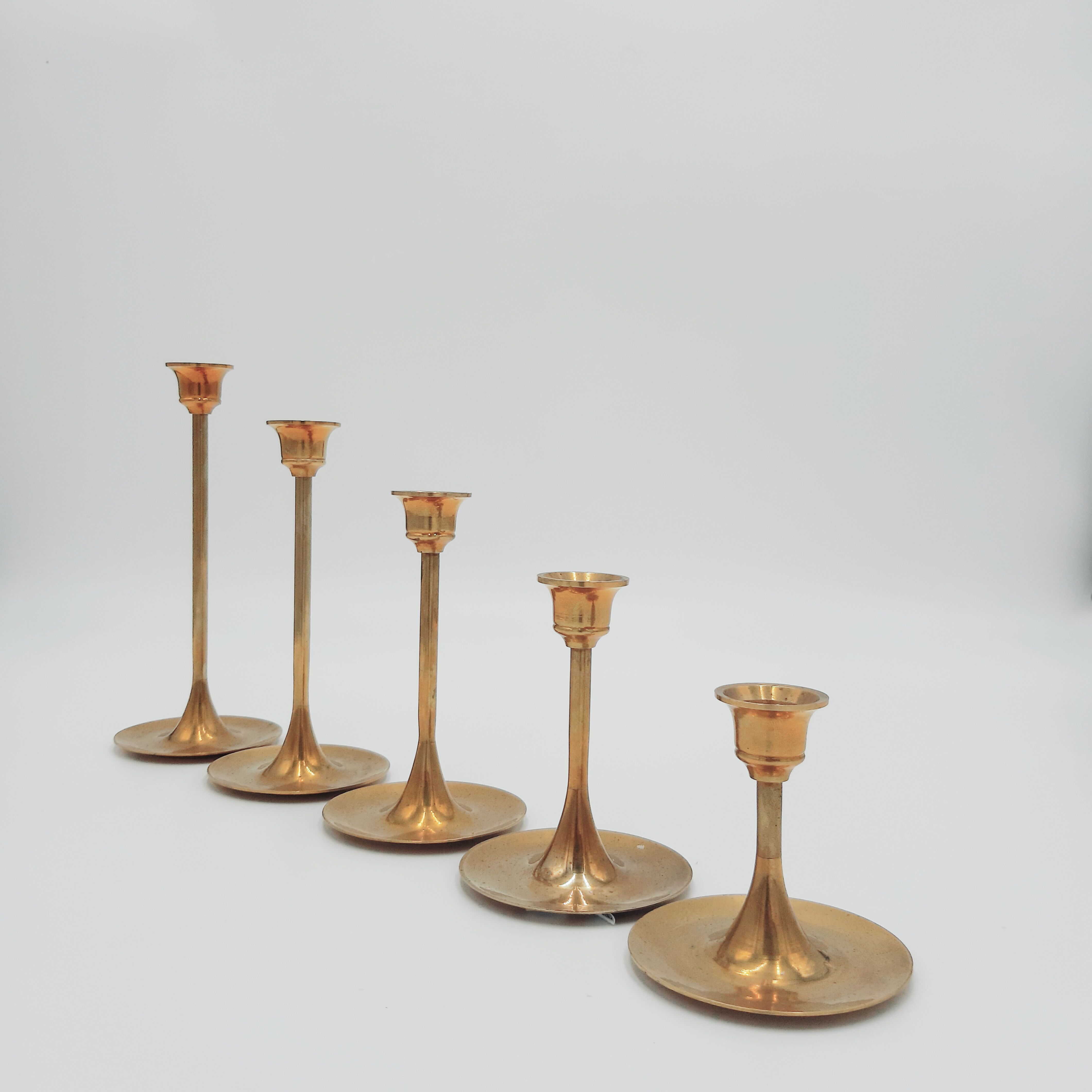 Series of 5 vintage brass chandeliers