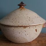 Soup tureen, vegetable dish in Puisaye stoneware signed by Jean-Pierre Prud’homme.