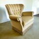 Vintage beige single seat / armchair / club chair with fringes
