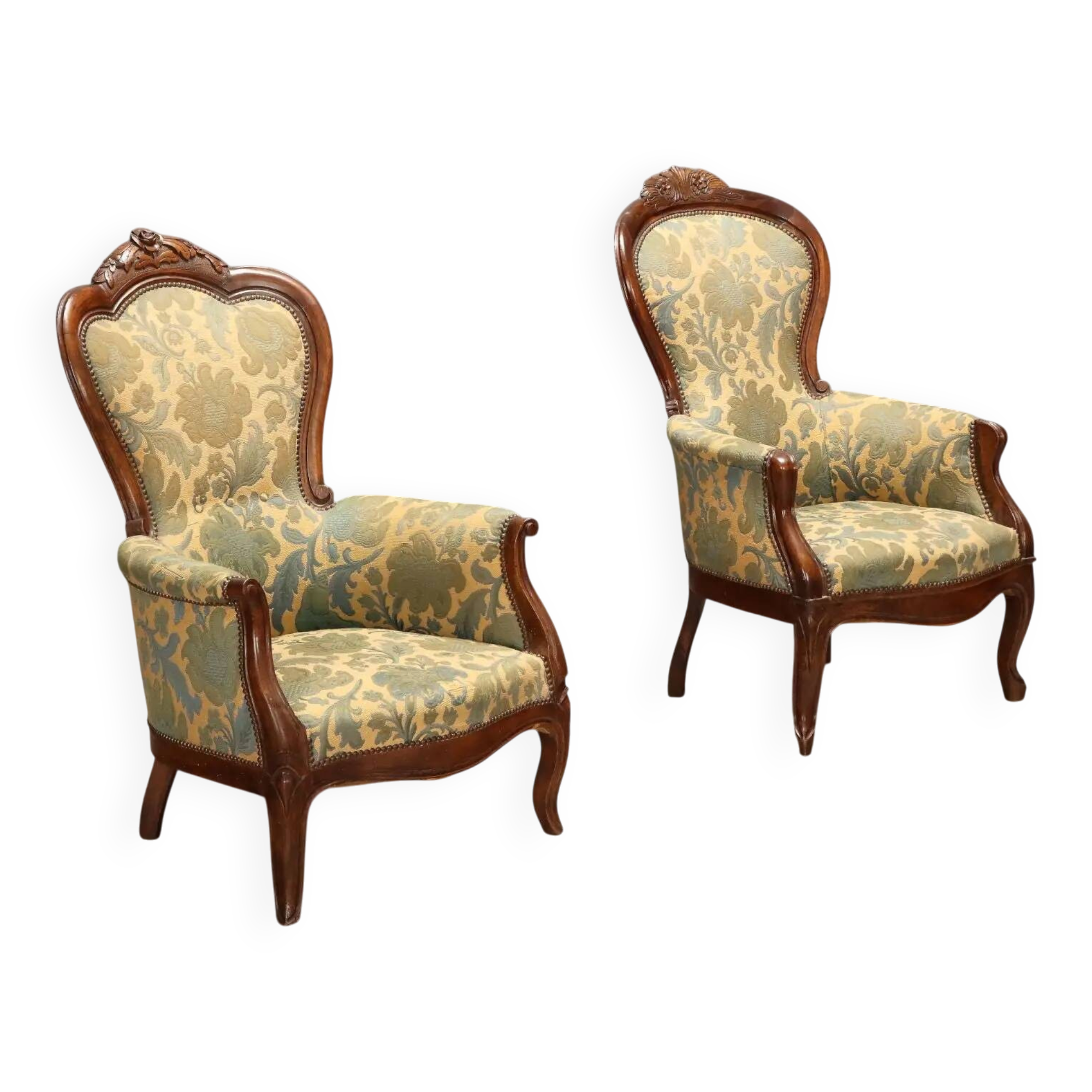 Pair of Luigi Filippo armchairs in walnut