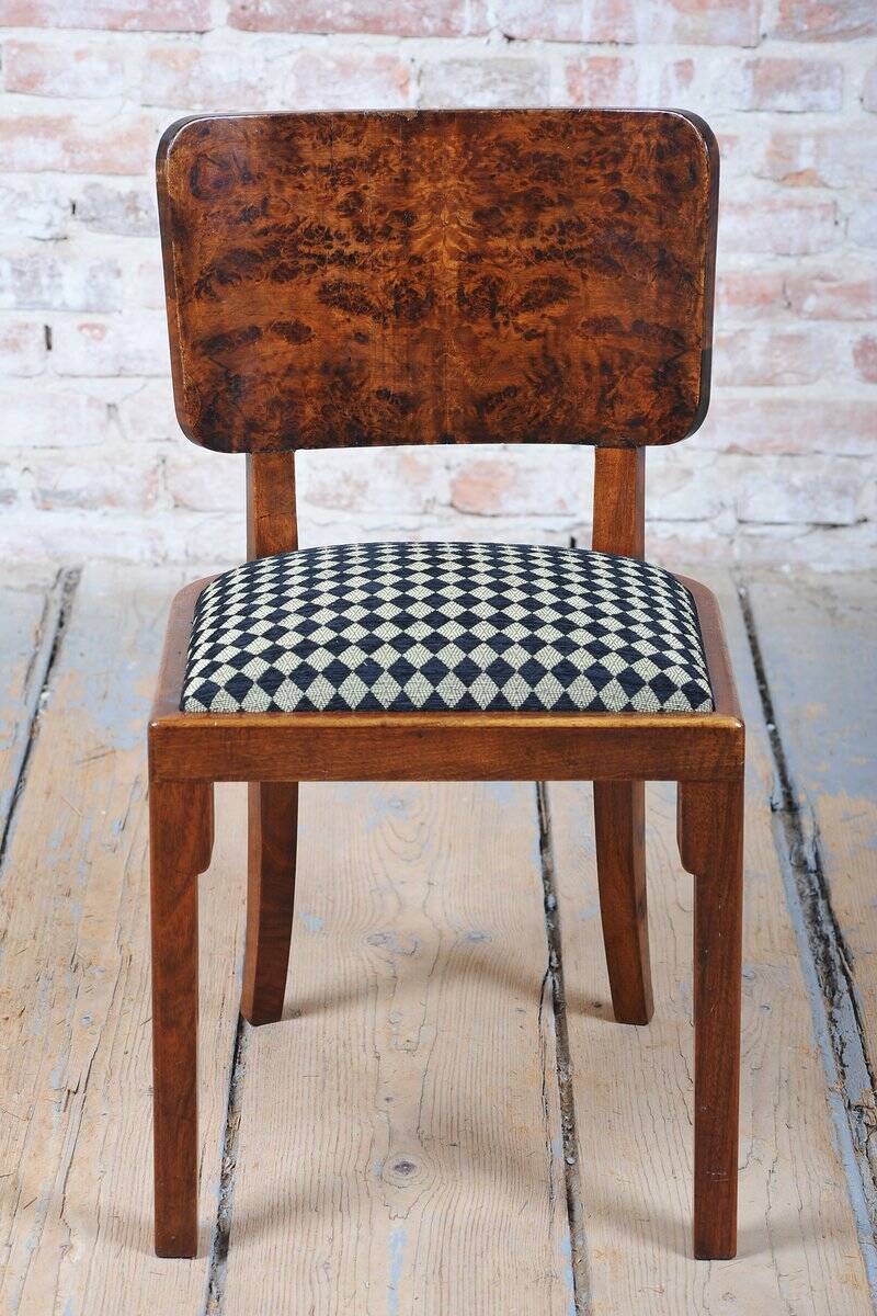 Vintage Art Deco Chairs in Beech and Walnut Veneer, Czech, 1920s, Set of 4