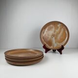 Set of 4 brutalist terracotta plates, brown/red tone, 1970