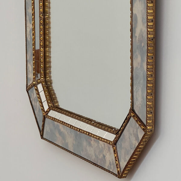Miroir mosaïque espagnol vintage, miroir mural octogonal, miroir fait à la main, style Hollywood Regency