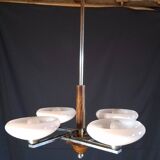 Lustre Art déco années 50 – chrome & opaline rose