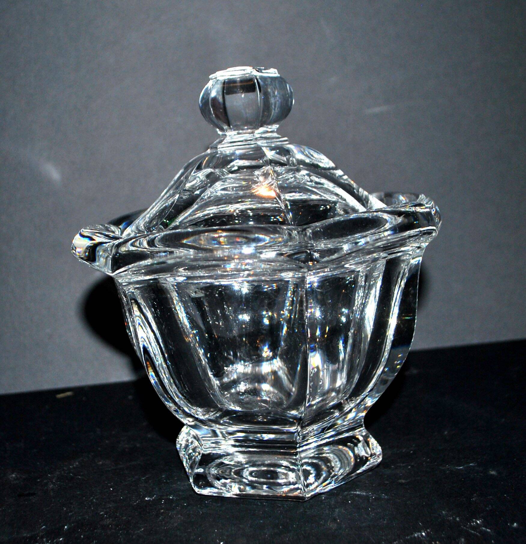 Baccarat Harcourt Missouri Flat Ribbed Crystal Sugar Bowl - Defect