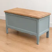 Renovated antique chest in grey-green – natural wood lid – vintage storage 90 cm