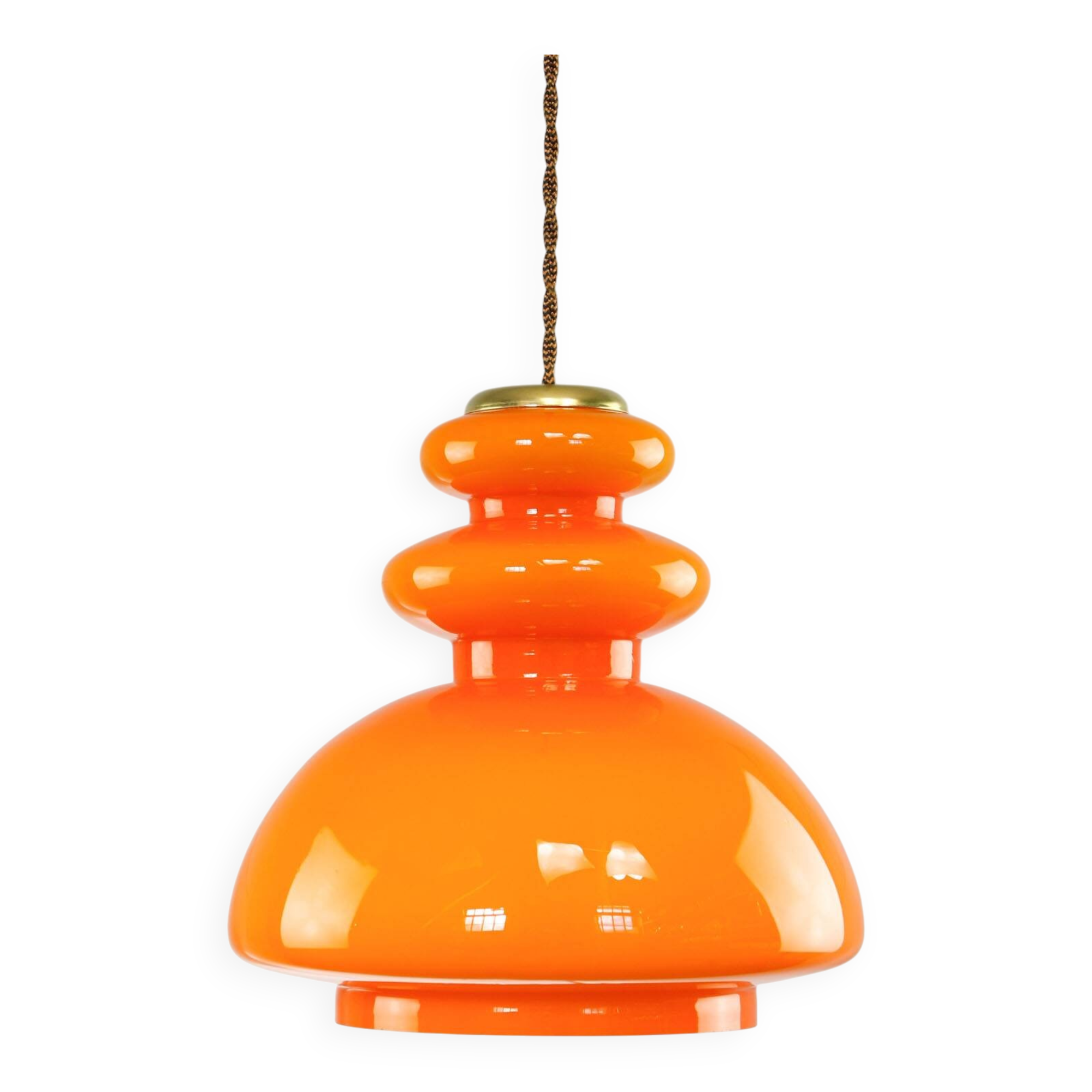 Mid-Century Italian Orange Glass & Brass Pendant Lamp, 60s