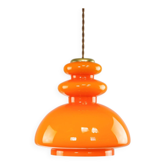 Mid-Century Italian Orange Glass & Brass Pendant Lamp, 60s