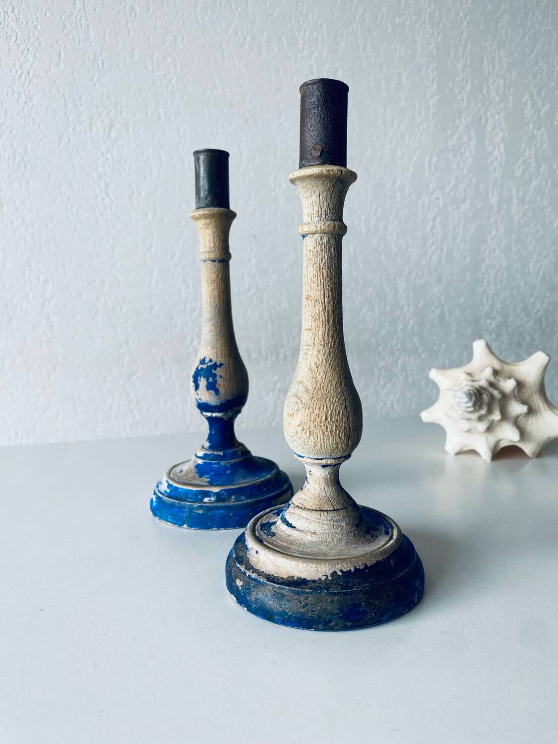 Pair of old patinated candlesticks