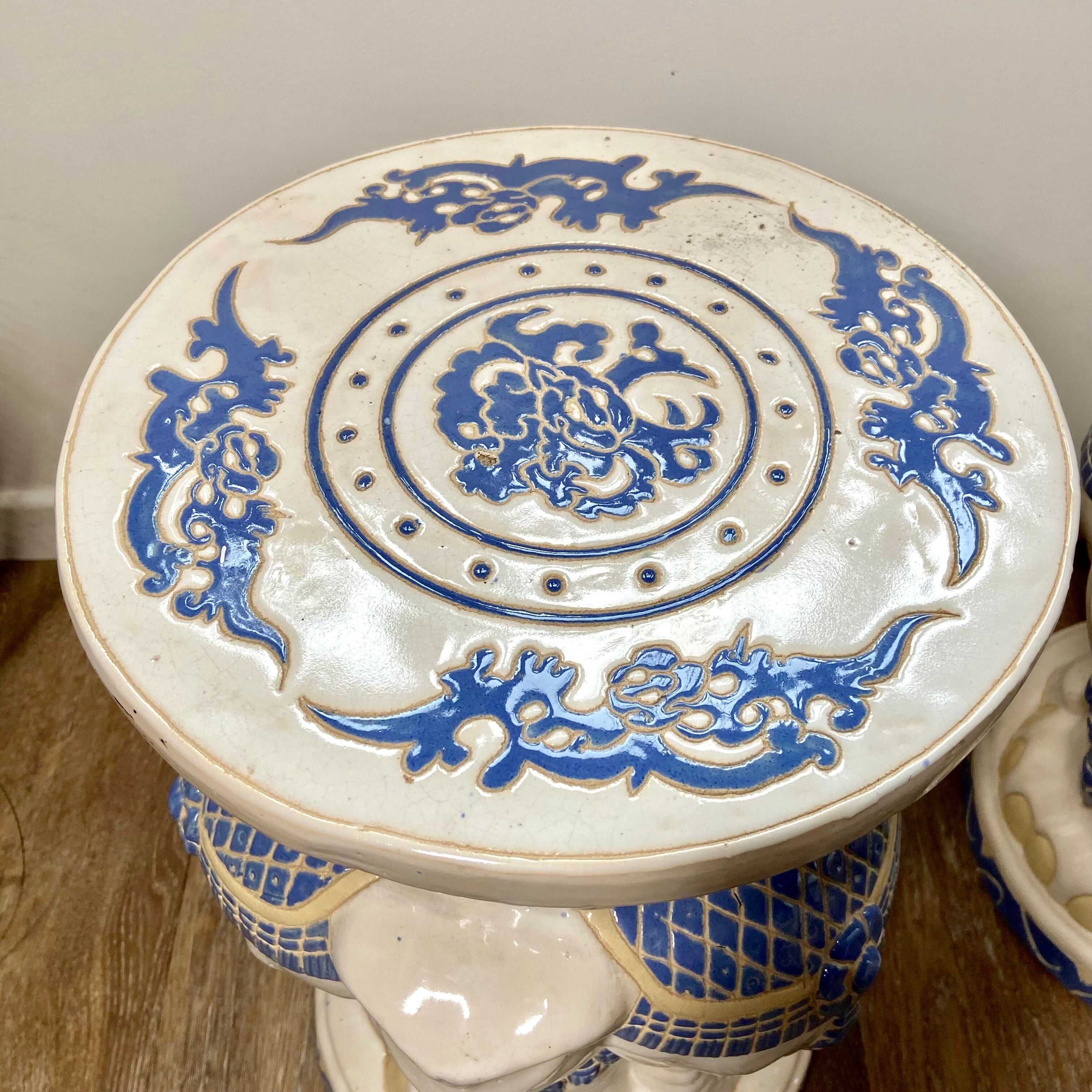 Pair of ceramic elephant stools