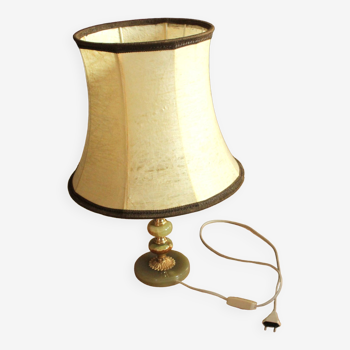 Mid Century onyx and brass footed table lamp with a lampshade made of leather, vintage from the 70s