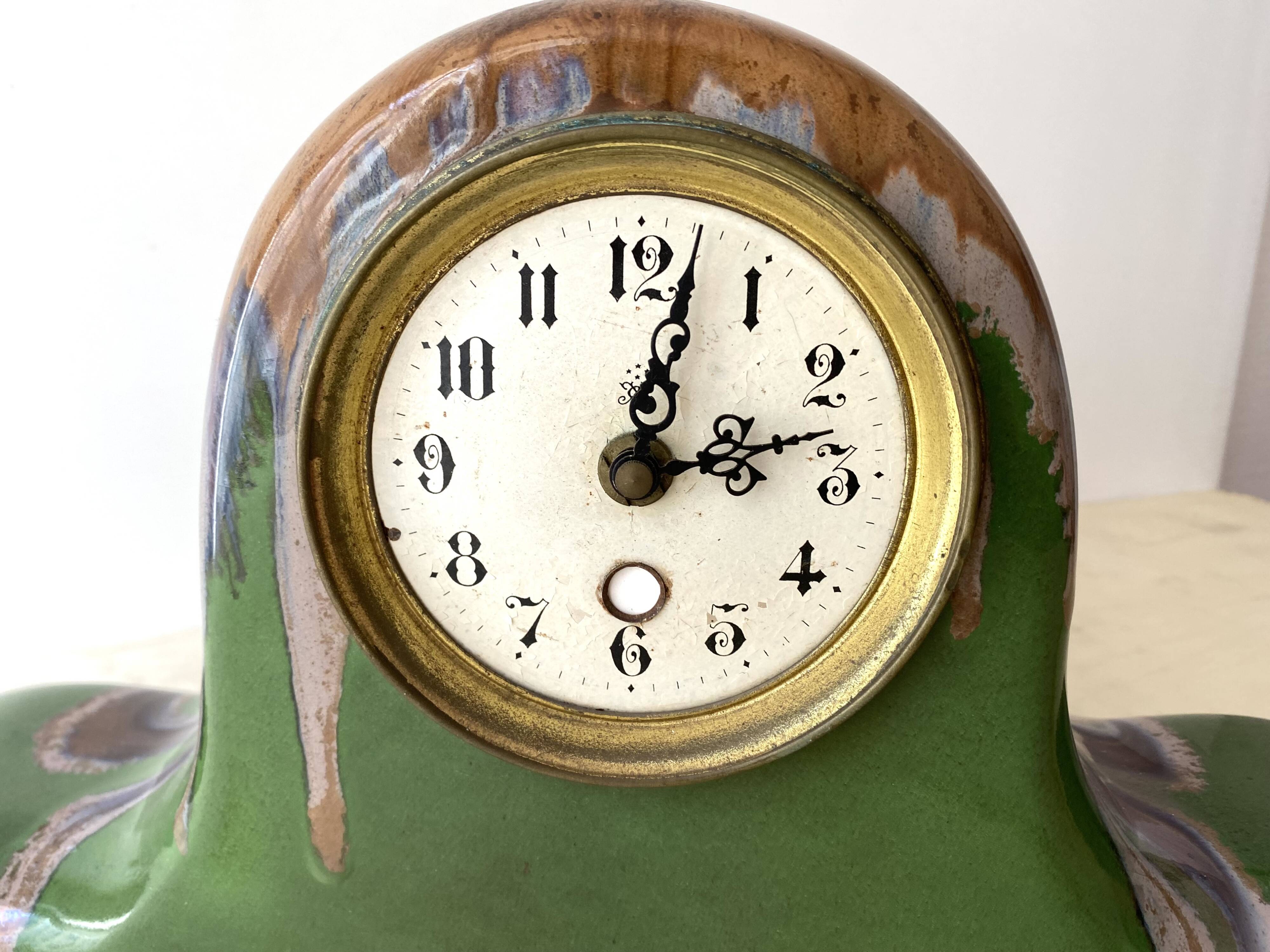 Art deco mantel clock Cazalas Bannière de Bigorre 1930, Basque ceramic clock