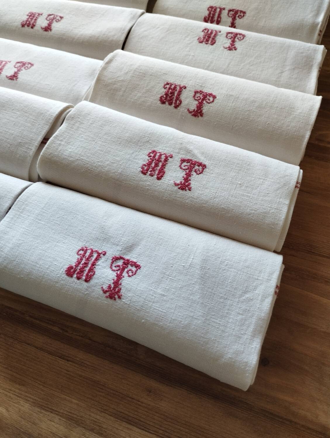 12 old shabby red tea towels monogram towel