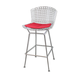 Tabouret de bar Harry Bertoia Knoll chromé galette rouge