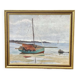 Oil on cardboard by Robert Leparmentier (1893-1975) - Boat on the shore