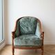 Antique bergère armchair in wood and green velvet