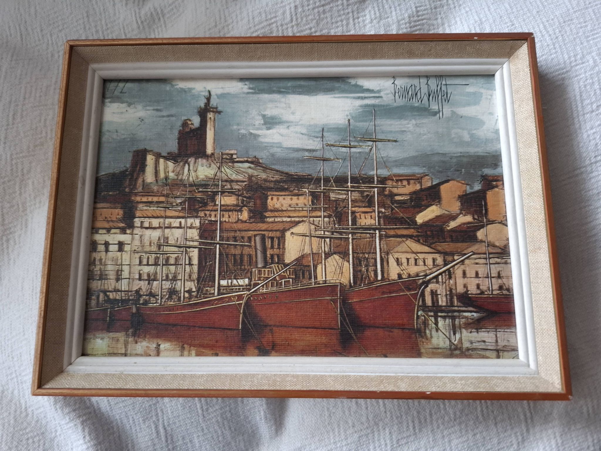 Painting bernard buffet, marseille, boats in the old port, braun edition