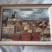 Painting bernard buffet, marseille, boats in the old port, braun edition
