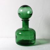Emerald Green Glass Decanter / Genie Bottle with Stopper / Empoli / 1960s