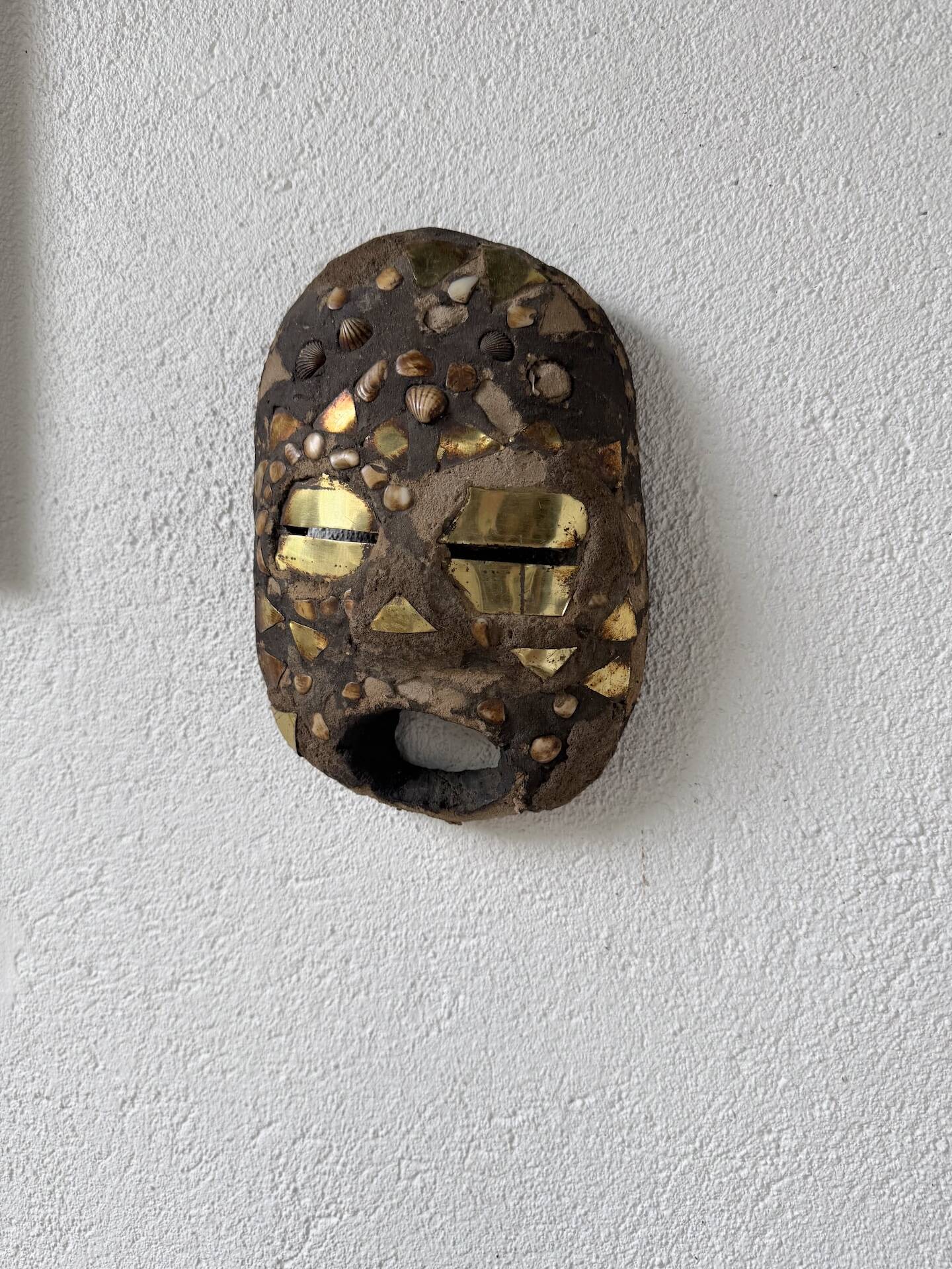 Ancient African mask Luba wood and shell