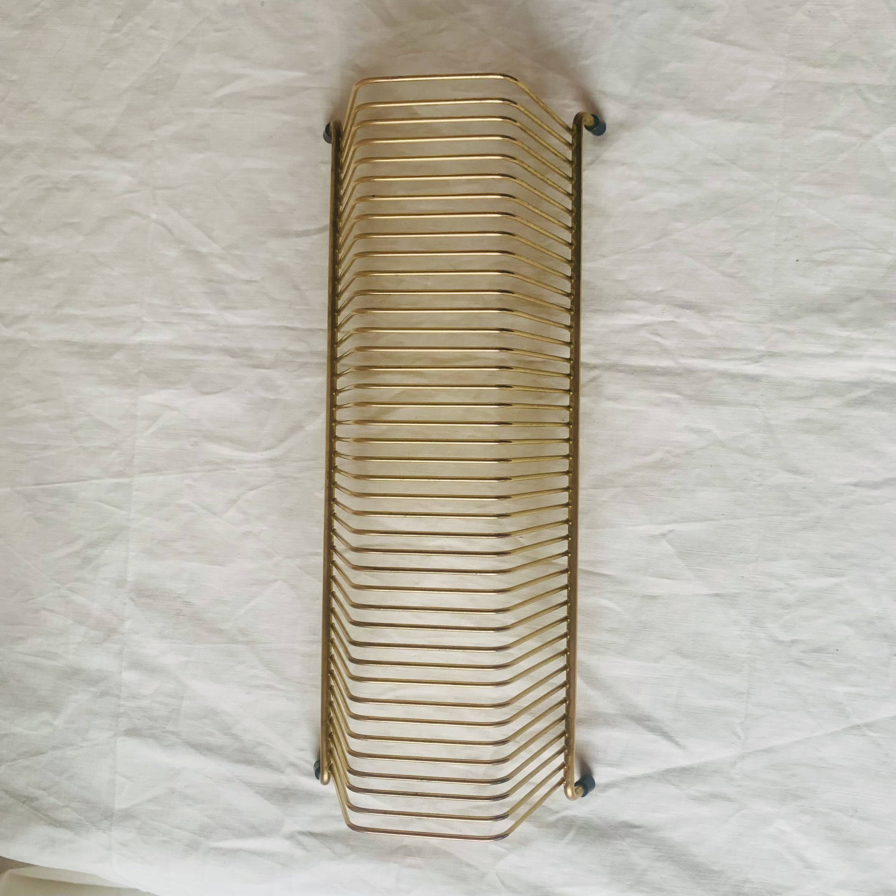 Vintage record holder in golden brass - for 40 vinyls