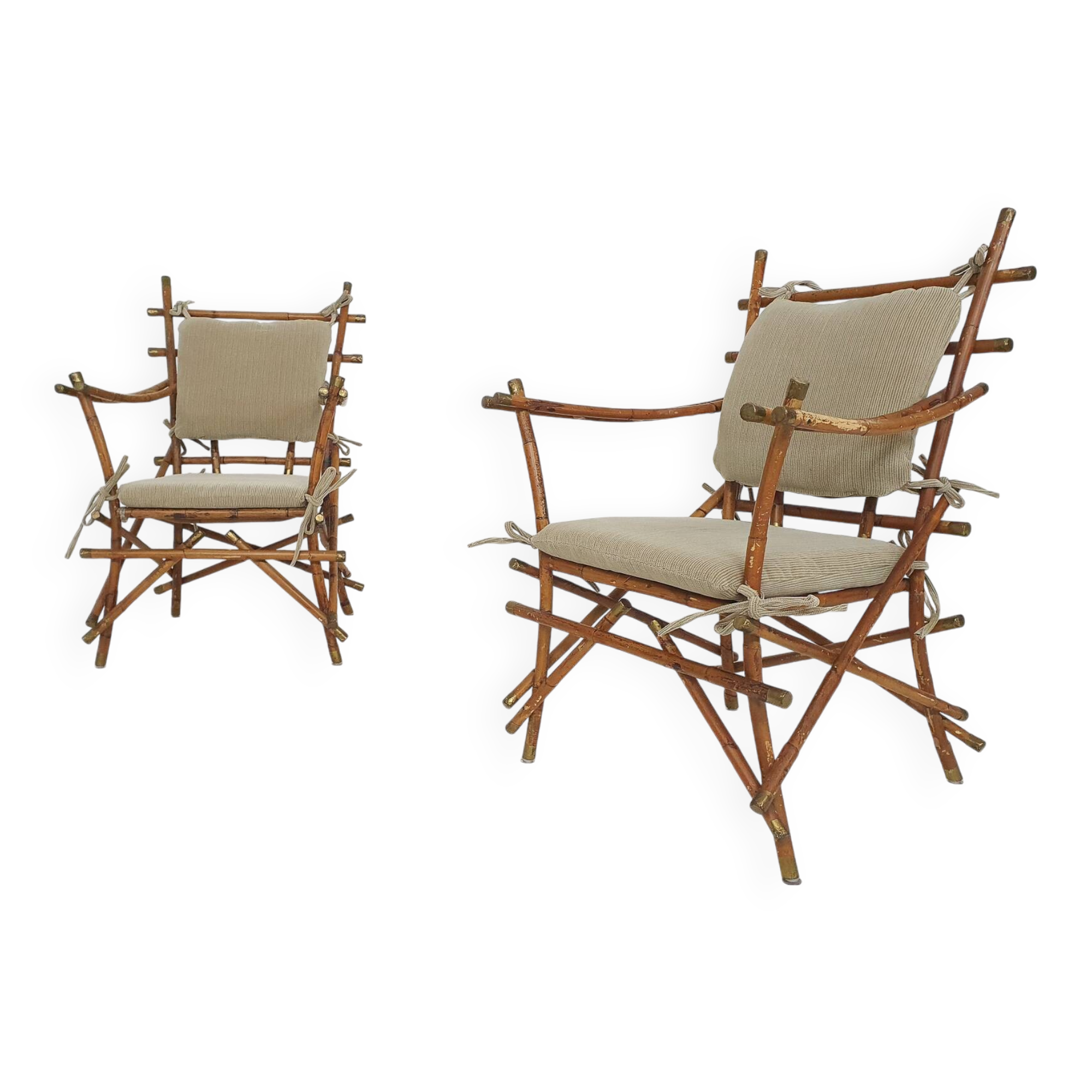 2 fauteuils en bambou, Italie, années 1960