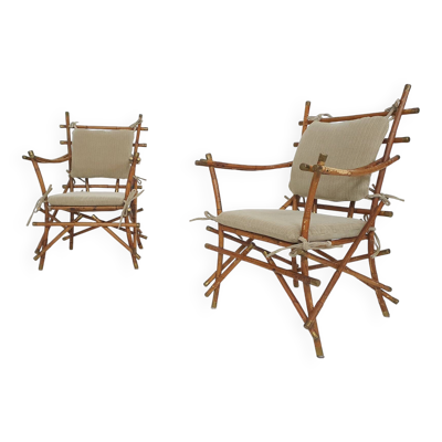 2 fauteuils en bambou, Italie, années 1960