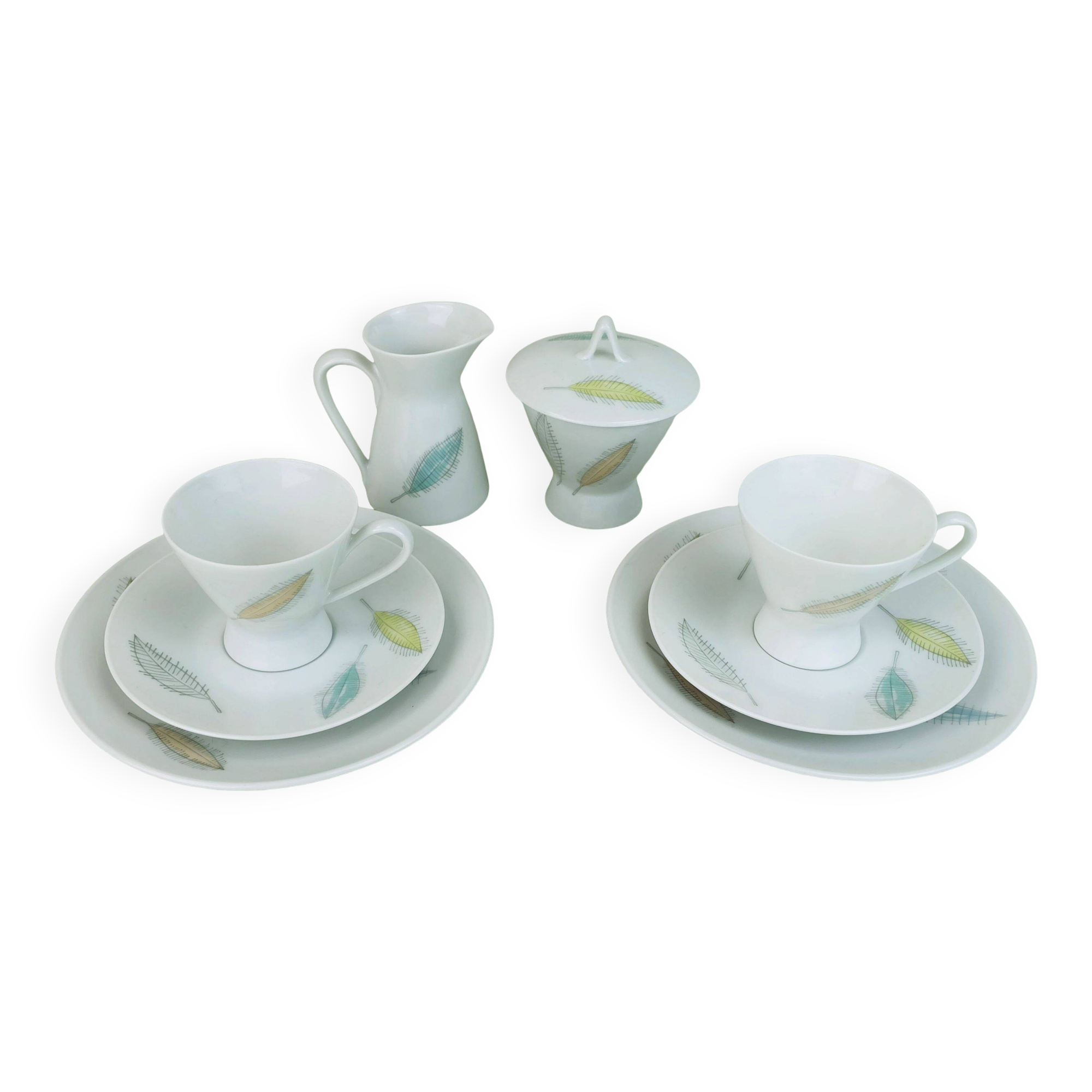8-piece MOCHA SET rosenthal form 2000 raymond loewy decor falling leaves