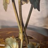 Lampe fer forgé patine bronze 1920 a 40 jolie tulipe pate de verre rose 36x