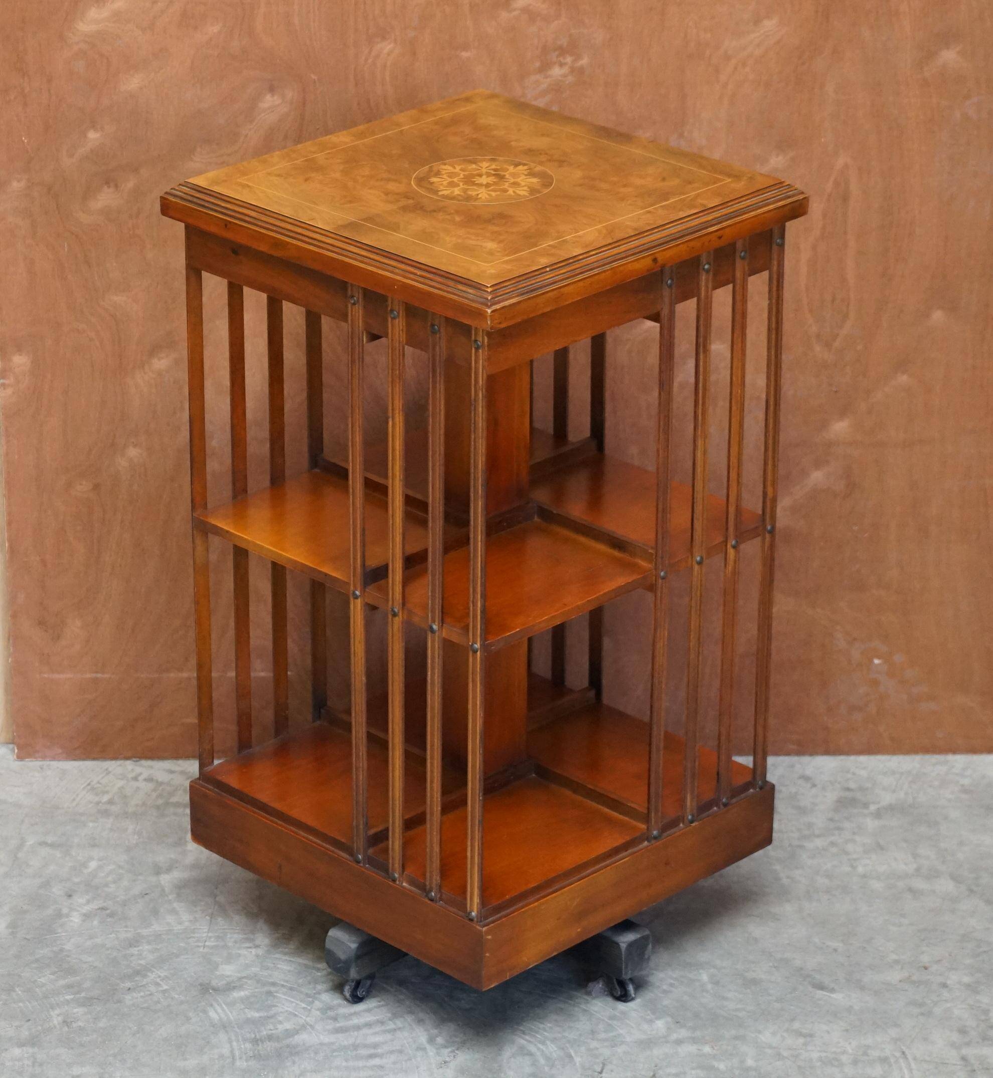 Vintage Style Sheraton Rotating Library Table in Elm and Satinwood