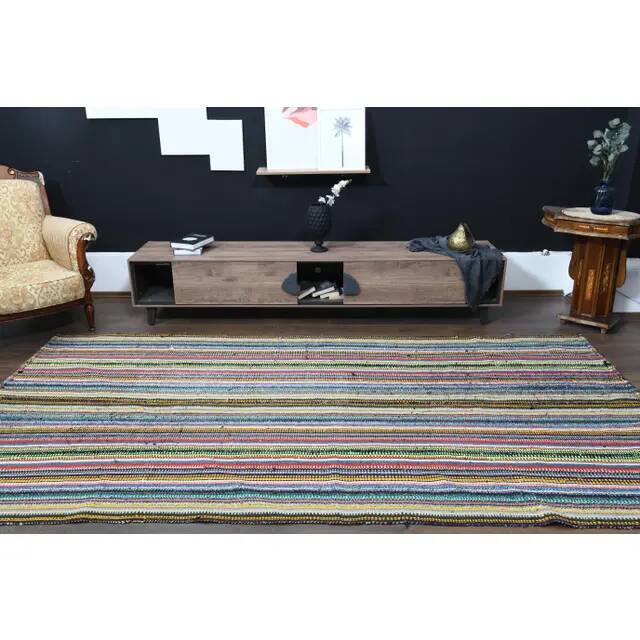 1970s Vintage Turkish Oushak Handmade Wool & Cotton Blue Rug 184x347