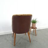 Bloemen stoel met bruin kunstleder vintage