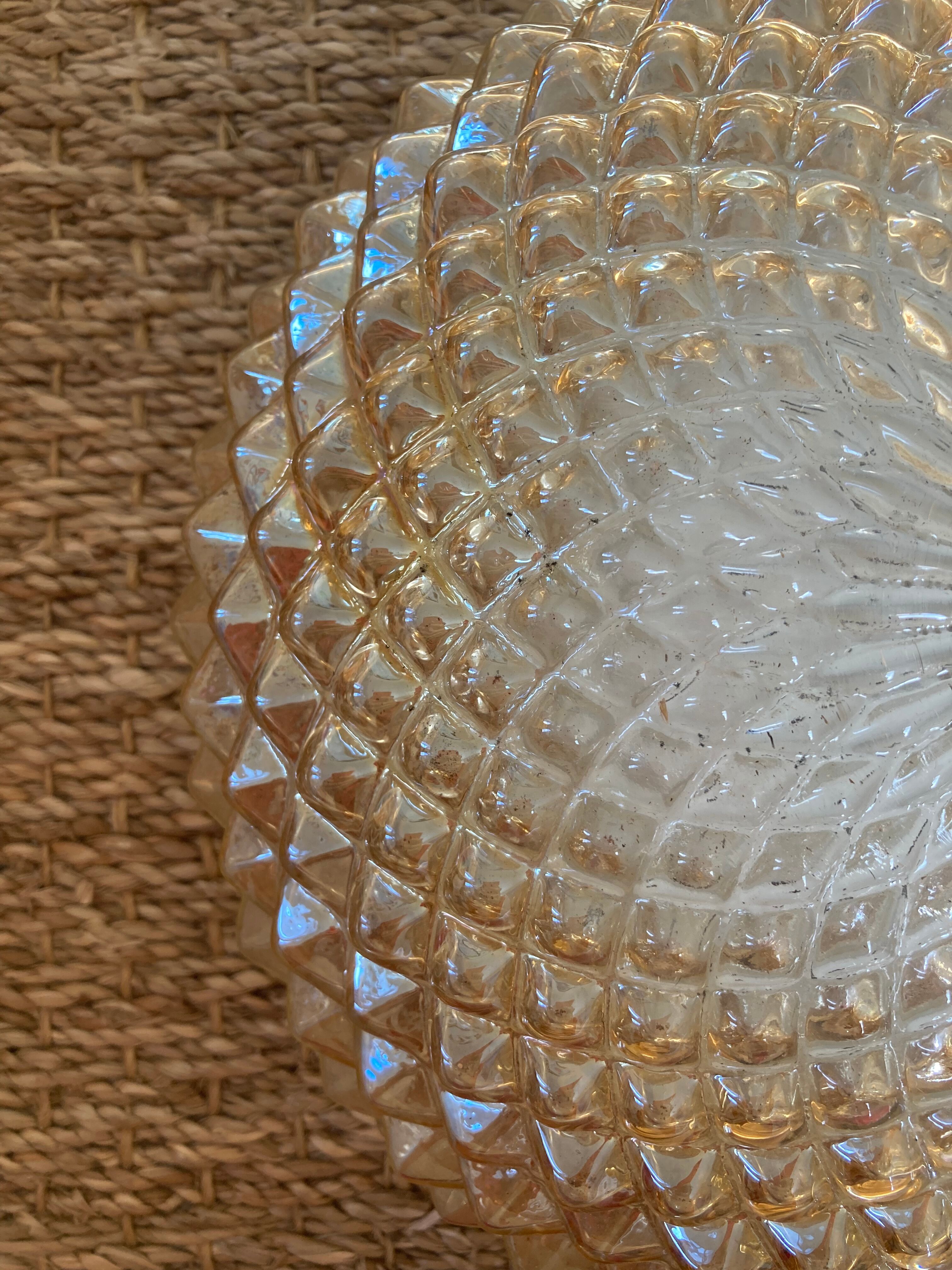 Ceiling lamp round amber globe blown glass