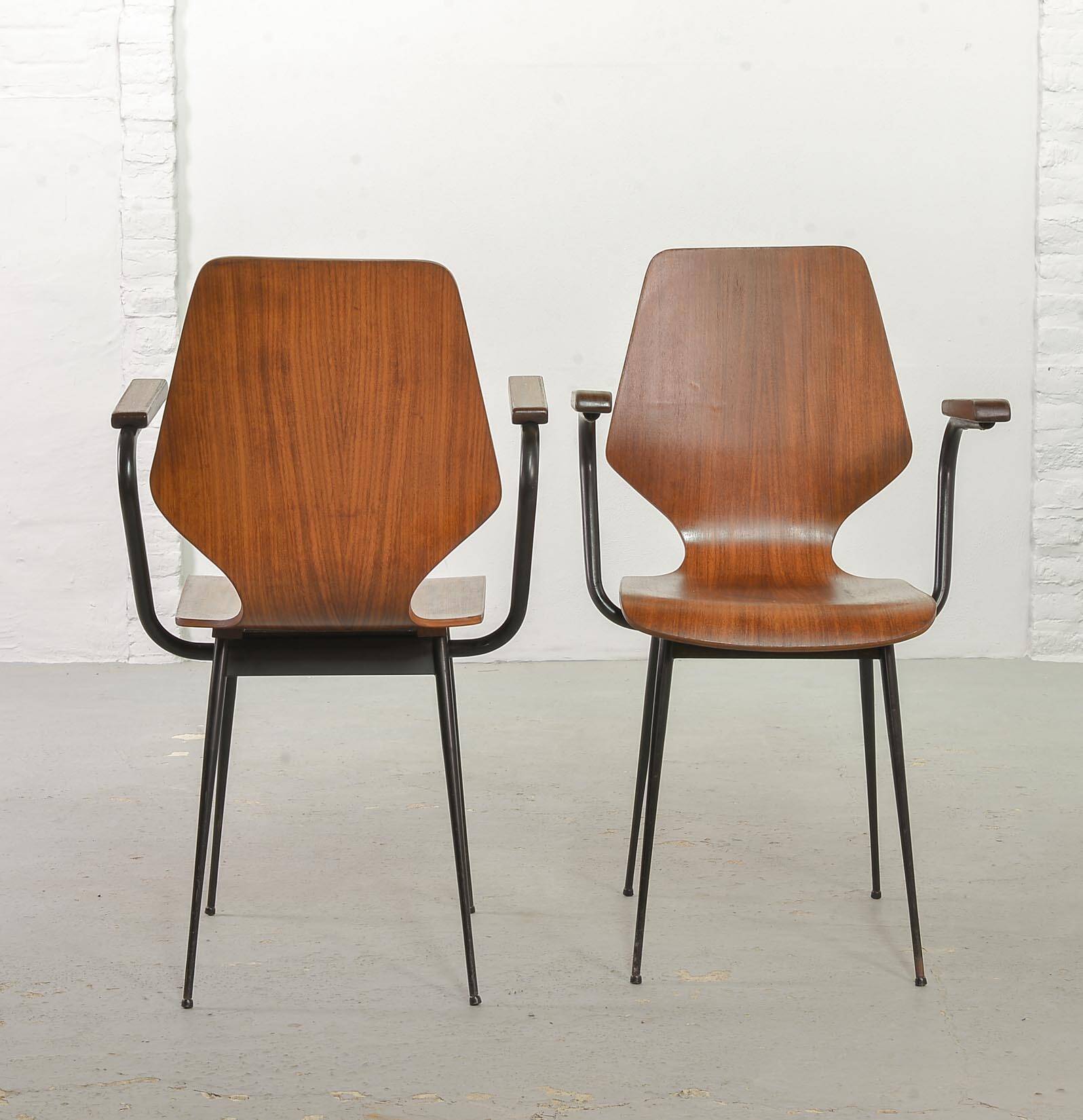 2 Carlo Ratti Style Minimalistic Plywood Side Chairs for Legni Curvati 50s