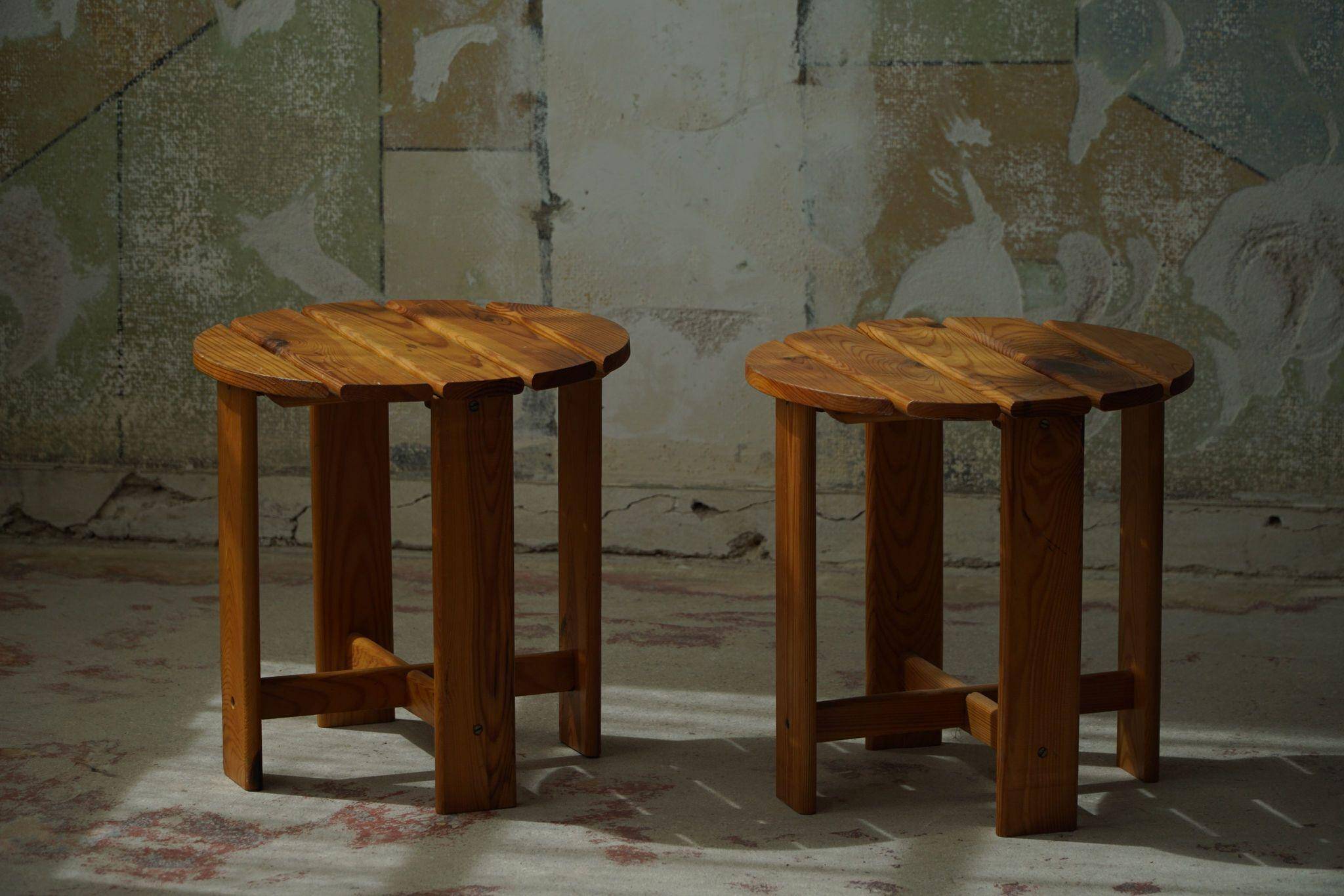 Pair of pine stools by a Swedish cabinetmaker, mid-century, 1960s.