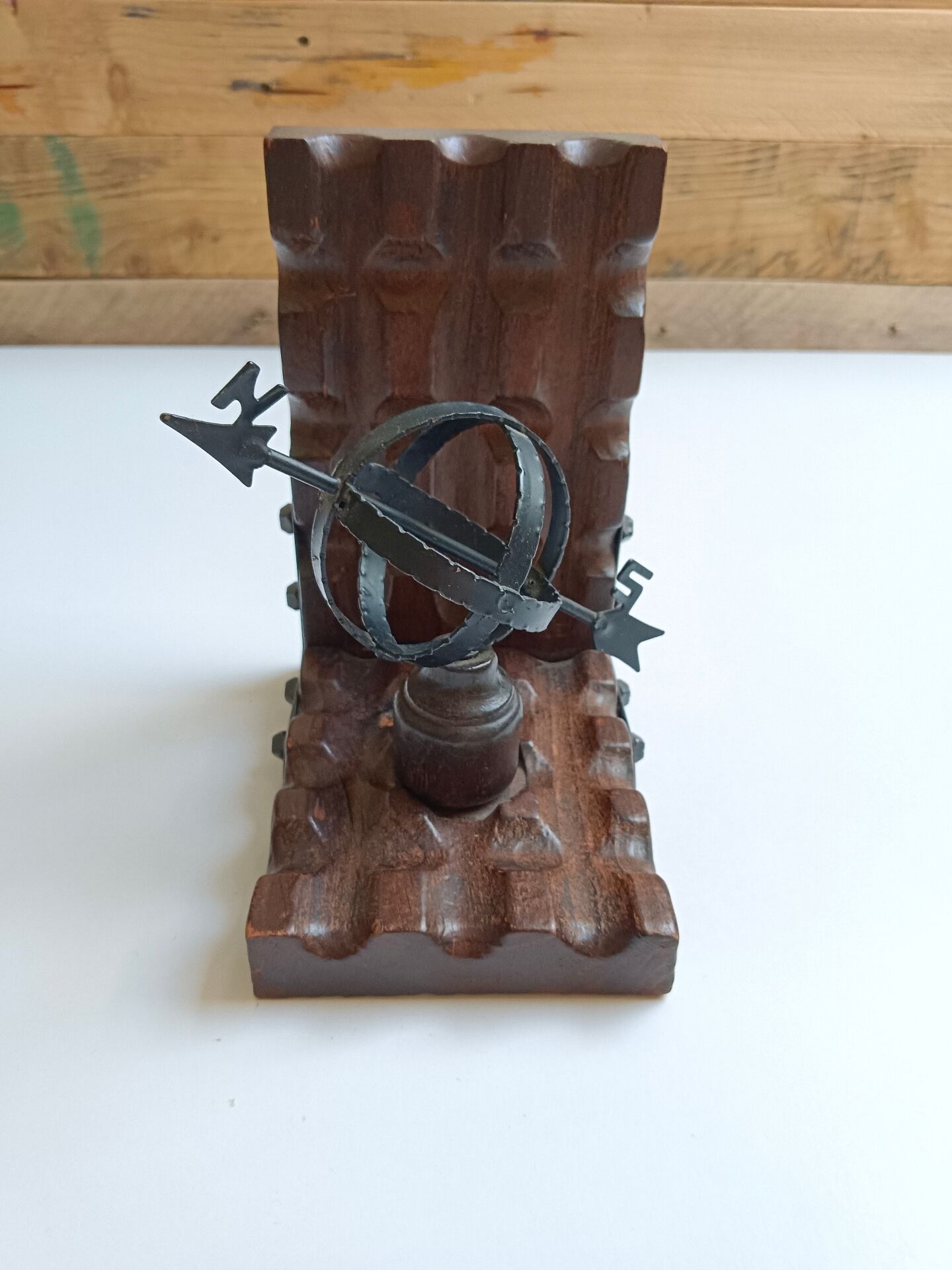 Wooden bookends globe world map