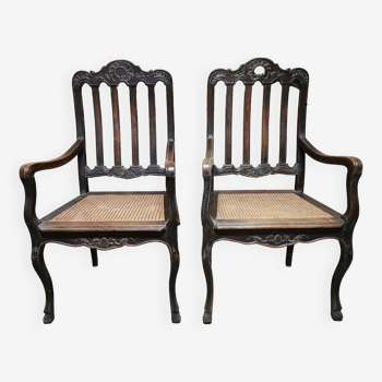 Pair of Antique Cane Armchairs, Louis XV / Regency Style