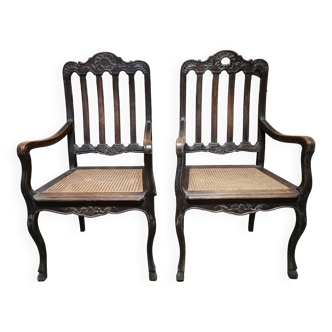 Pair of Antique Cane Armchairs, Louis XV / Regency Style