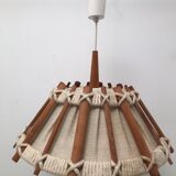 Hanging lamp in linen wood and wool