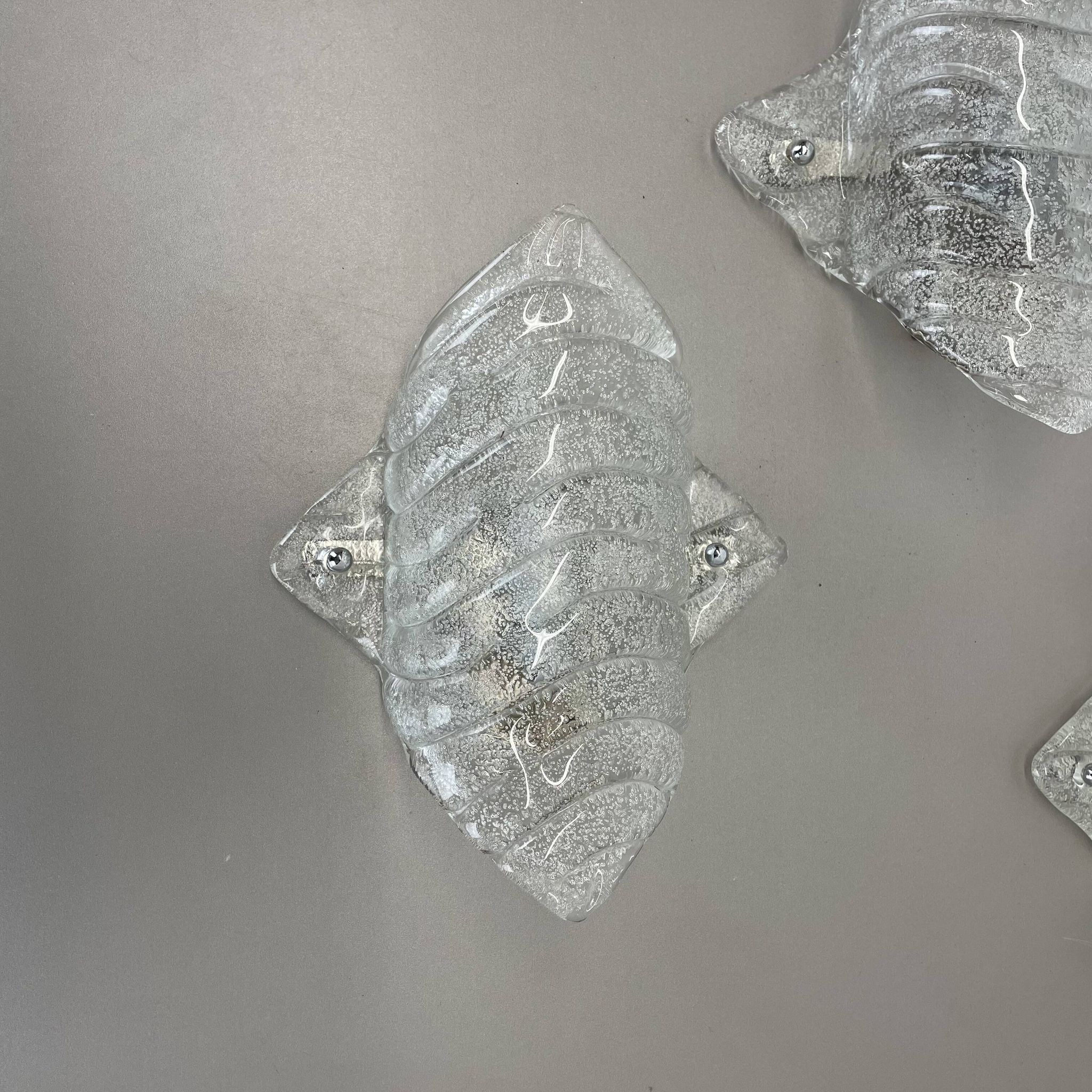Set of 3 Murano Ice Glass Wall Lights/Sconces by FISCHER Leuchten, Germany, 1970