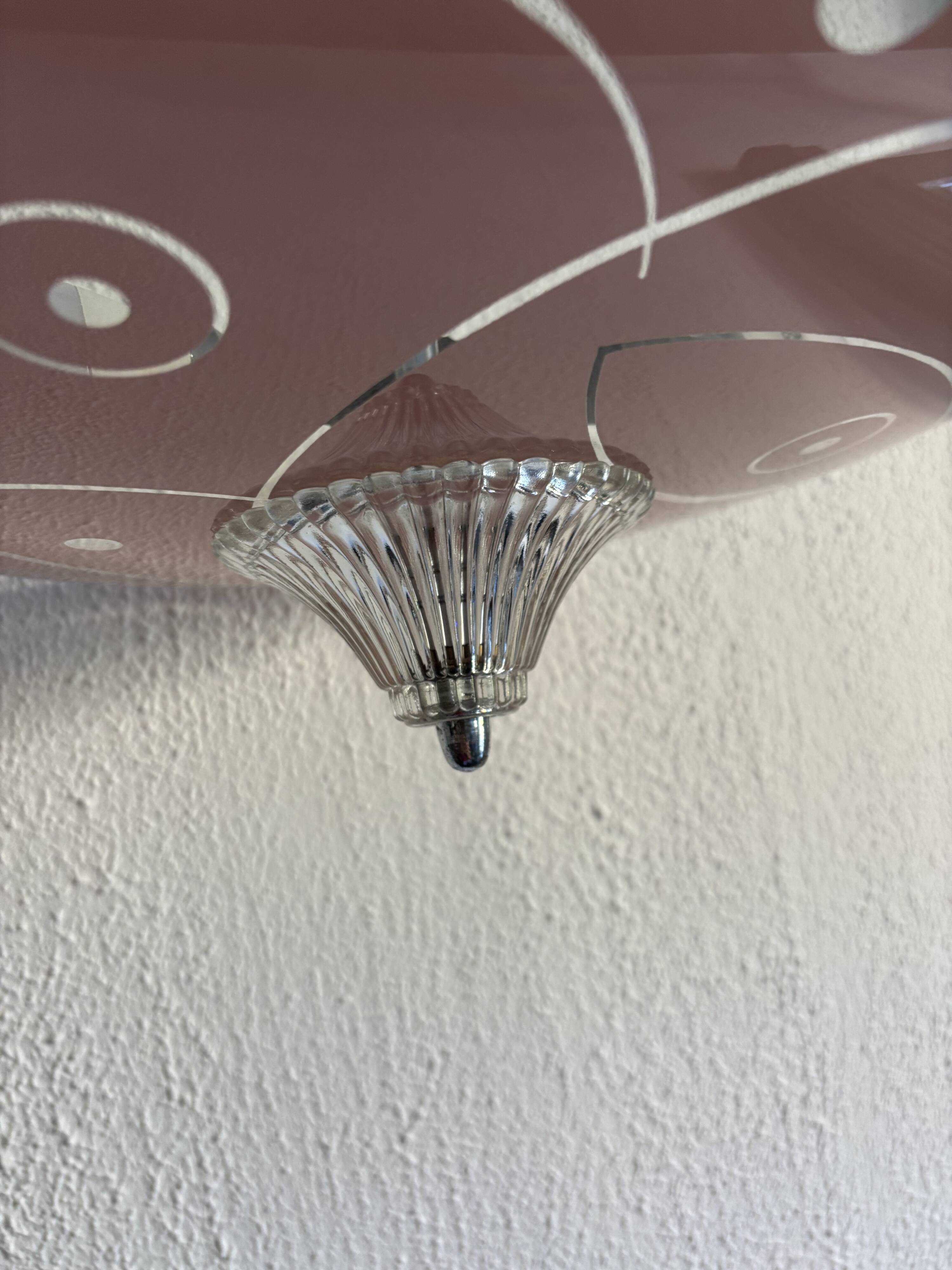 Vintage 1950 pink glass dome ceiling light - 39 x 40 cm