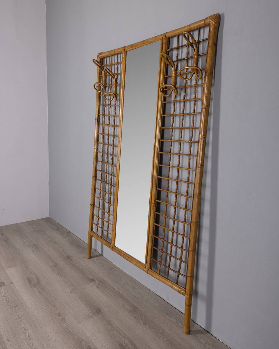 Vintage 1960s bamboo wall coat rack, Italian design