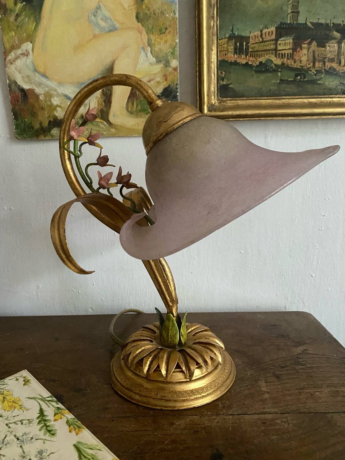 Vintage flower and foliage lamp, Italy, 1960s