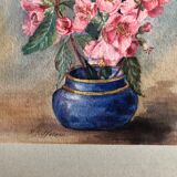 Tableau aquarelle m. buffeteau bouquet fleurs signée & cadre bois doré vintage