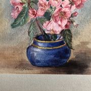 Watercolor painting m. buffeteau bouquet flowers signed & frame gilded wood vintage