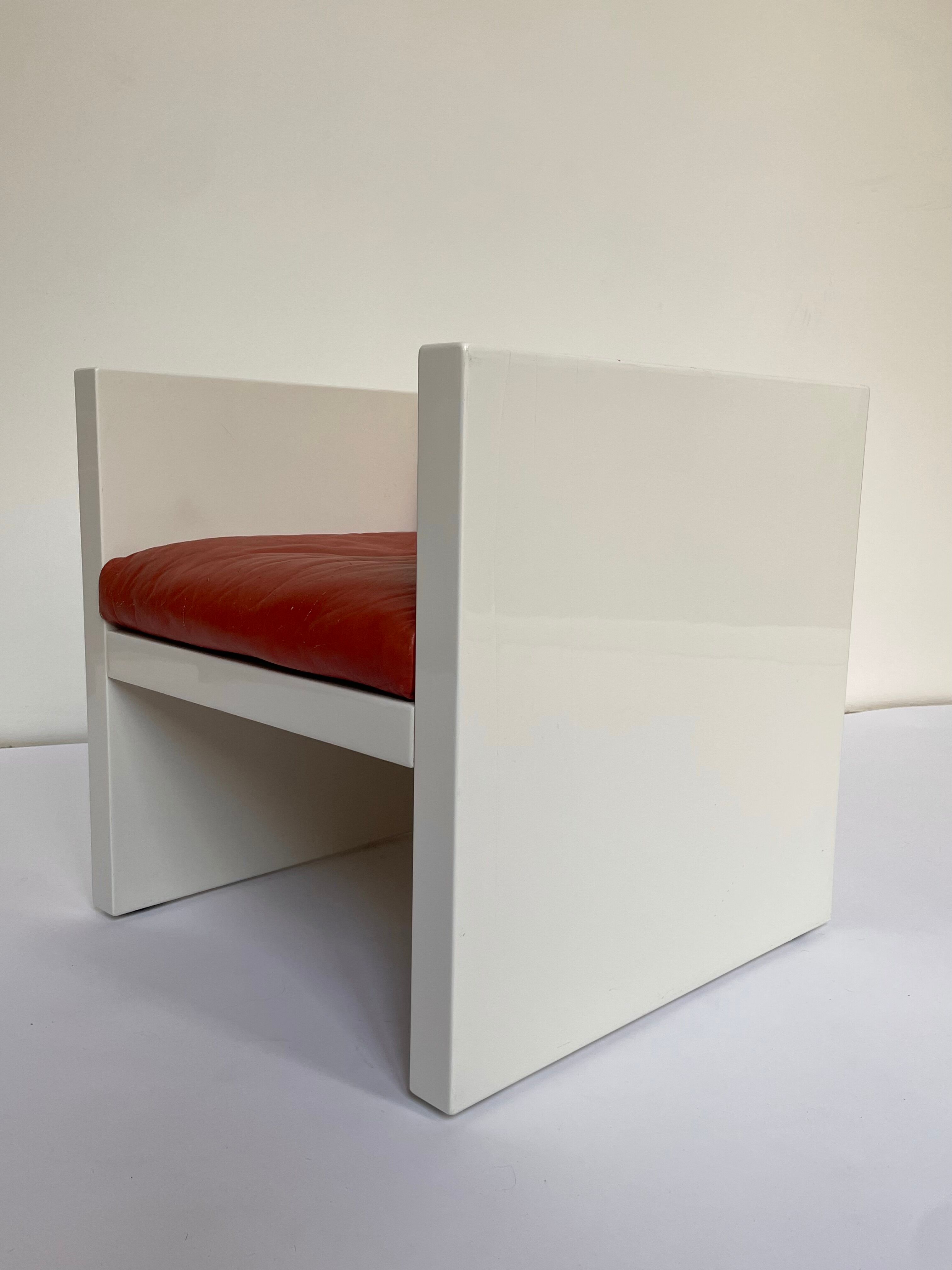 Tan Leather Cube Chair inspired by Lella & Massimo Vignelli